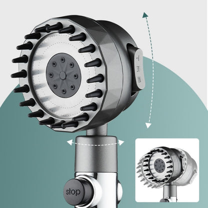 High Pressure 3-Mode Handheld Shower Head, Massage Spray Nozzle with Stop Button, Chrome / Matte Black
