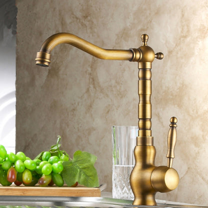Antique Brass Traditional Single-Hole Kitchen Faucet, Single-Handle Swivel Spout Faucet
