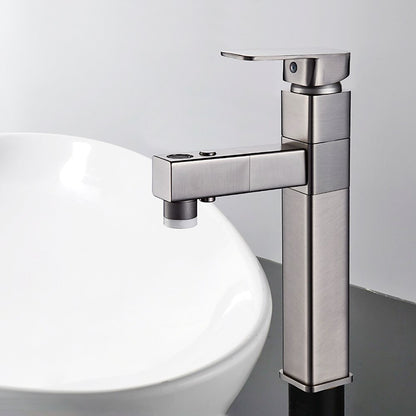Modern Pull-Out Bathroom Faucet, Single-Hole Swivel Spout Faucet, Matte Black / Chrome / Brushed Nickel / Gunmetal / Matte White