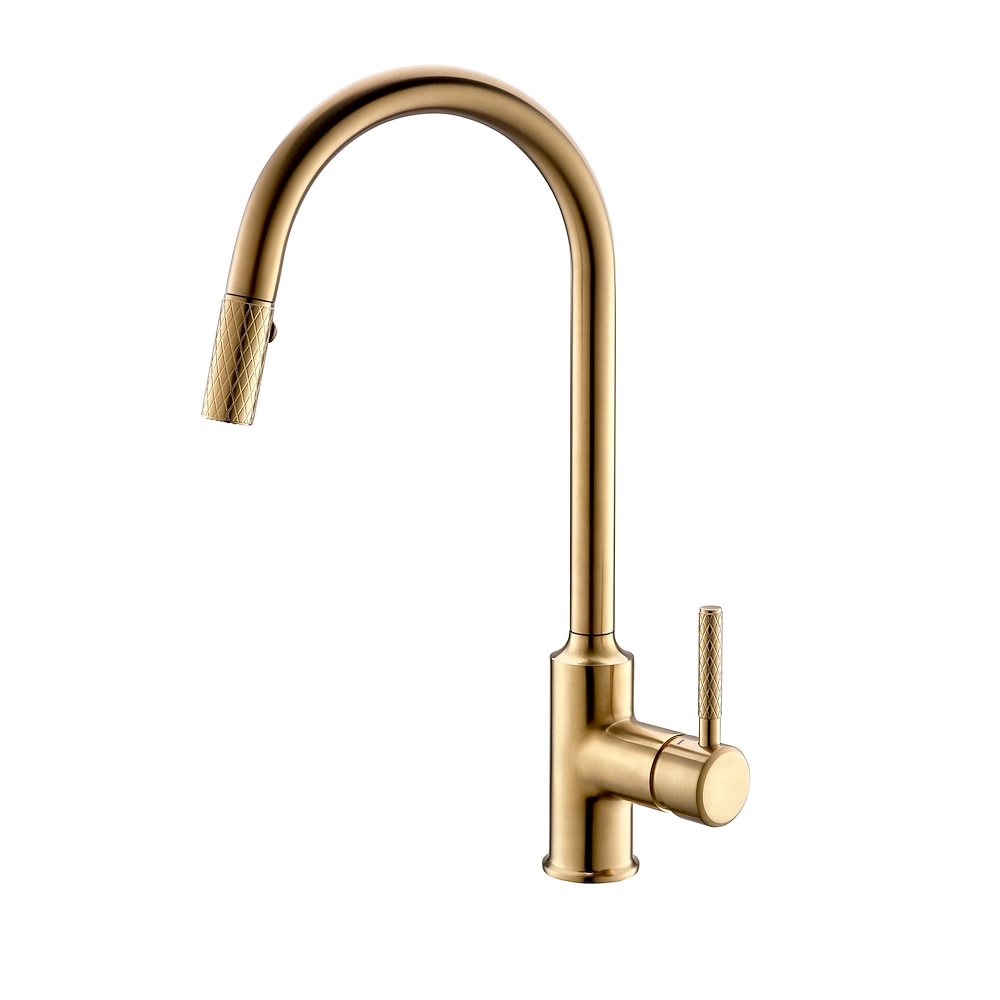 Pull-Down High-Arc Kitchen Faucet, Single-Handle Brass Faucet