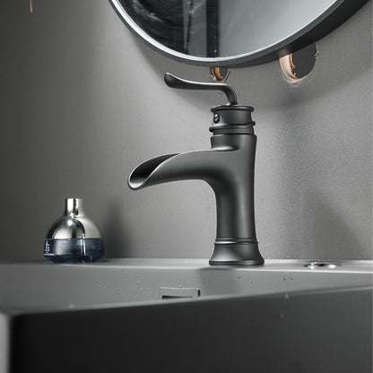 Waterfall Bathroom Faucet, Modern Single-Handle Brass Basin Faucet, Brushed Nickel / Matte Black