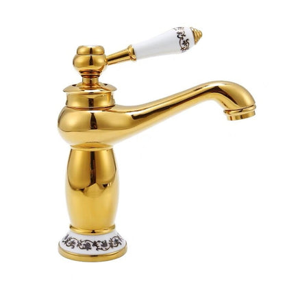 Vintage Single-Hole Bathroom Faucet, Single-Handle Brass Faucet with Ceramic Floral Base, Antique Brass / Chrome / Polished Gold / Matte Black