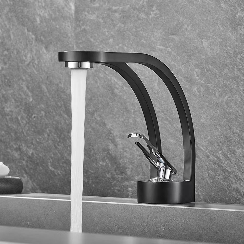 Modern Single-Hole Bathroom Faucet, Single-Handle High Arc Faucet, Matte Black / Chrome / Brushed Gold / Matte White / Gunmetal / Two-Tone