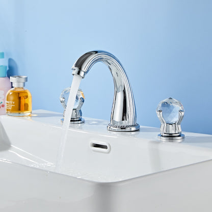Modern Widespread Bathroom Faucet with Crystal Knob Handles, 3-Hole Double-Handle Brass Basin Mixer Tap, Antique Brass / Brushed Gold / Chrome / Matte Black / Rose Gold / Gunmetal / PVD