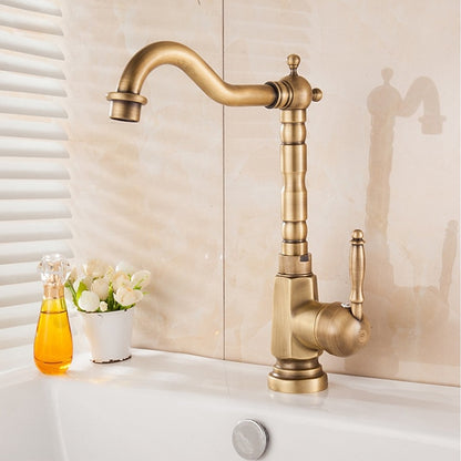 Antique Brass Retro Kitchen Faucet, Single-Handle Swivel Spout Faucet