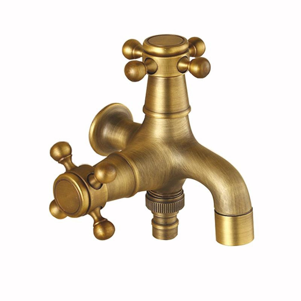 Vintage Brass Wall-Mount Washing Machine Faucet, Single-Cold Utility Laundry Faucet, Antique Brass / Matte Black