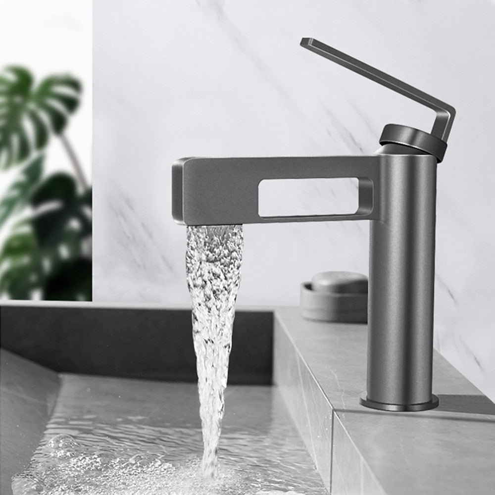 Modern Waterfall Bathroom Sink Faucet, Single-Handle Single-Hole Brass Faucet, Matte Black / Brushed Gold / Gunmetal / Chrome / Matte White
