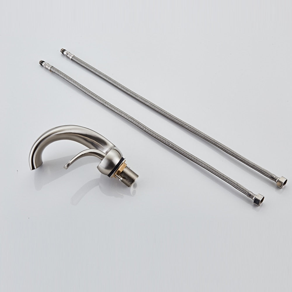 Modern Waterfall Single-Hole Bathroom Faucet, Single-Handle Brass Body Faucet, Matte Black / Brushed Nickel / Chrome / Matte White