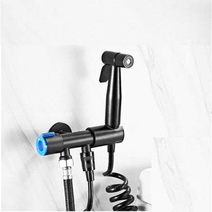 Wall-Mount Stainless Steel Handheld Toilet Bidet Sprayer Kit with Hose, Dual-Control T-Valve Sprayer, Matte Black / Stainless Steel