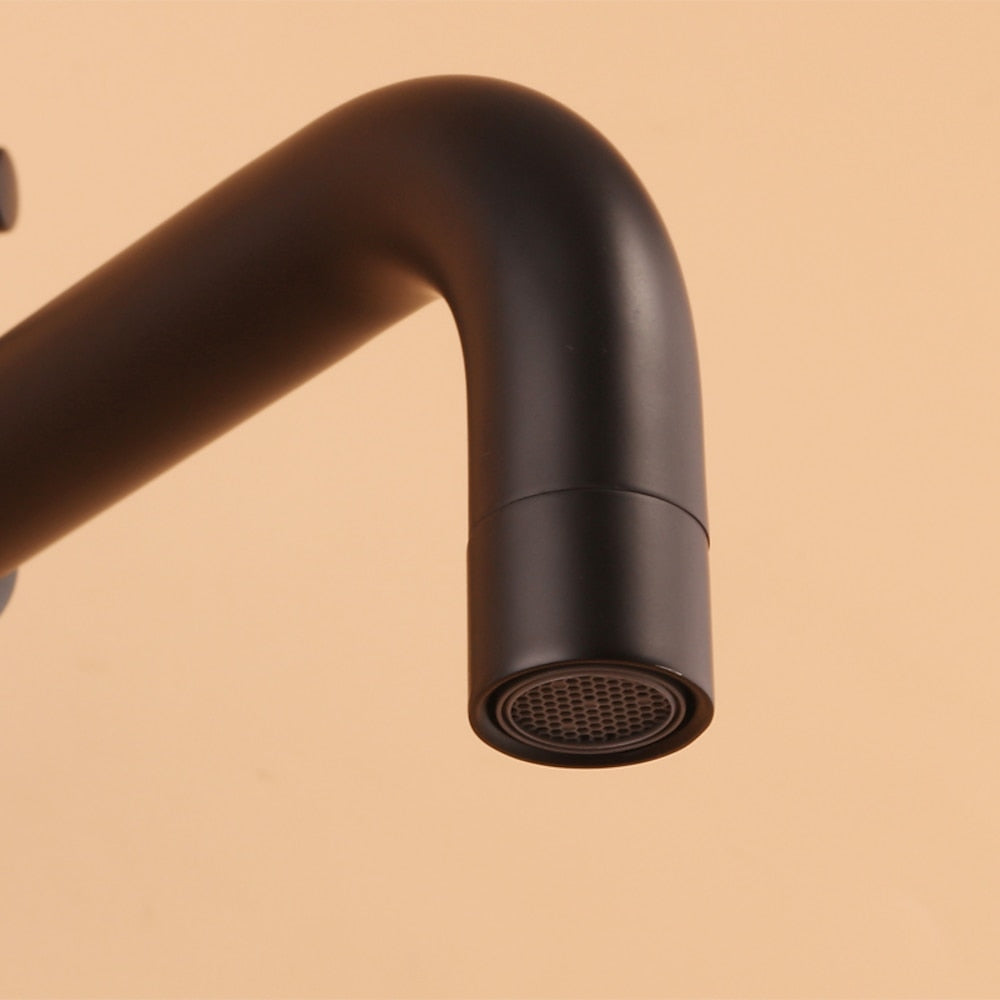 Matte Black Wall-Mount Single-Hole Bathroom Faucet, Single Cross Handle Cold Only Faucet