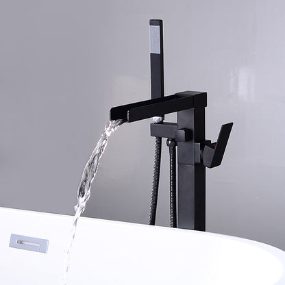 Modern Waterfall Freestanding Tub Filler, Single-Handle Tub Faucet with Handheld Shower