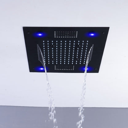 LED Waterfall Bluetooth Speaker Ceiling Shower Head, Rainfall Multi-Mode Showerhead, Matte Black / Chrome