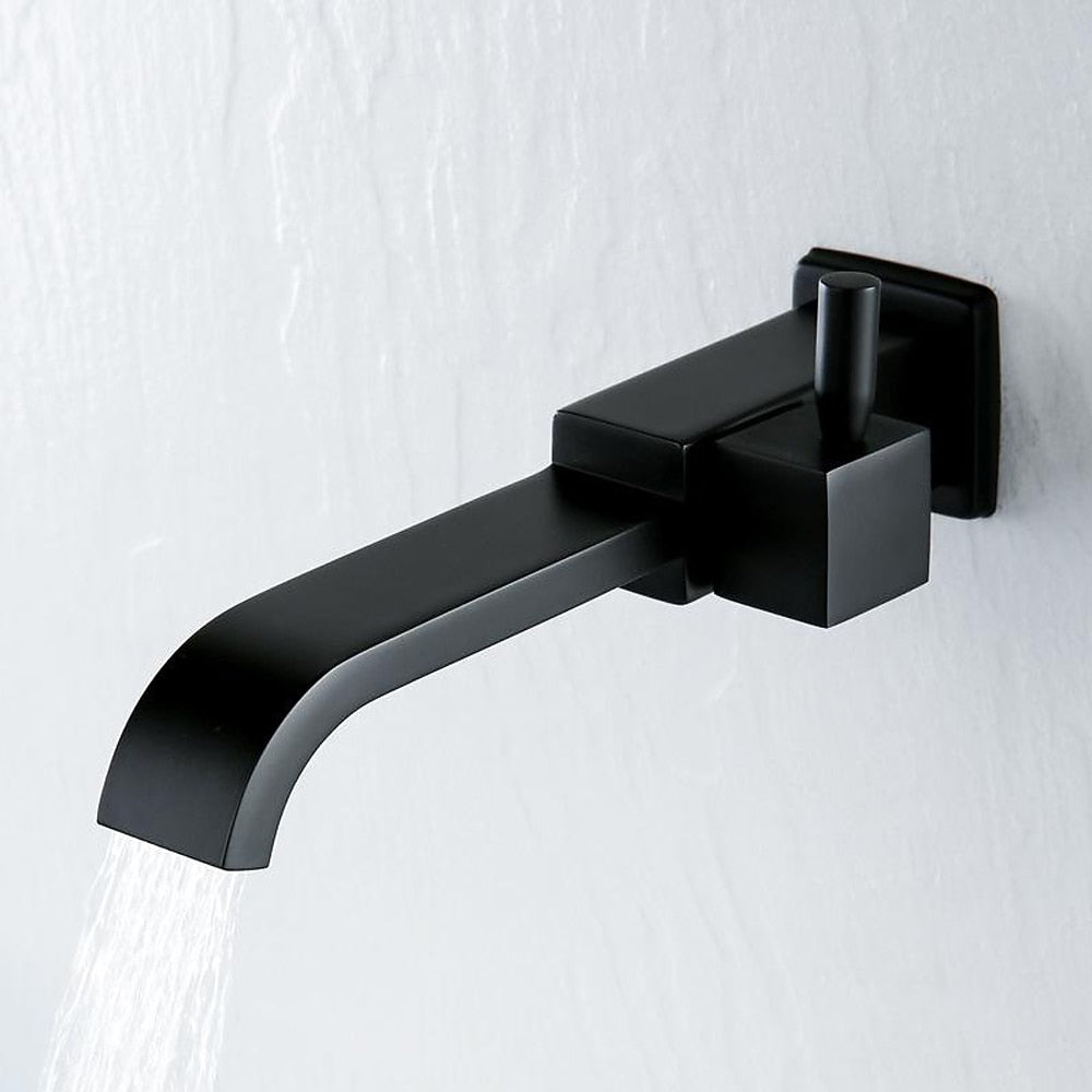 Waterfall Wall-Mount Bathroom Faucet, Single-Handle Brass Spout Faucet, Matte Black / Chrome