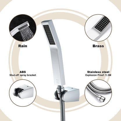 Contemporary Brass Hand Shower, Rain Spray Hand Shower with Hose, Brushed Gold / Brushed Nickel / Chrome / Matte Black