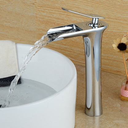 Waterfall Modern Brass Vessel Sink Faucet, Single-Handle Tall Faucet