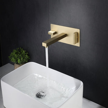 Modern Wall-Mount Bathroom Faucet, Dual-Handle Brass Sink Faucet, Brushed Gold / Matte Black