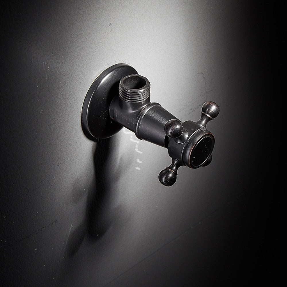 Retro Carved Brass Angle Valve, Wall-Mount Water Shut-Off Valve, Antique Brass / Matte Black / Polished Gold