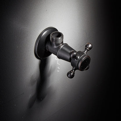 Retro Carved Brass Angle Valve, Wall-Mount Water Shut-Off Valve, Antique Brass / Matte Black / Polished Gold