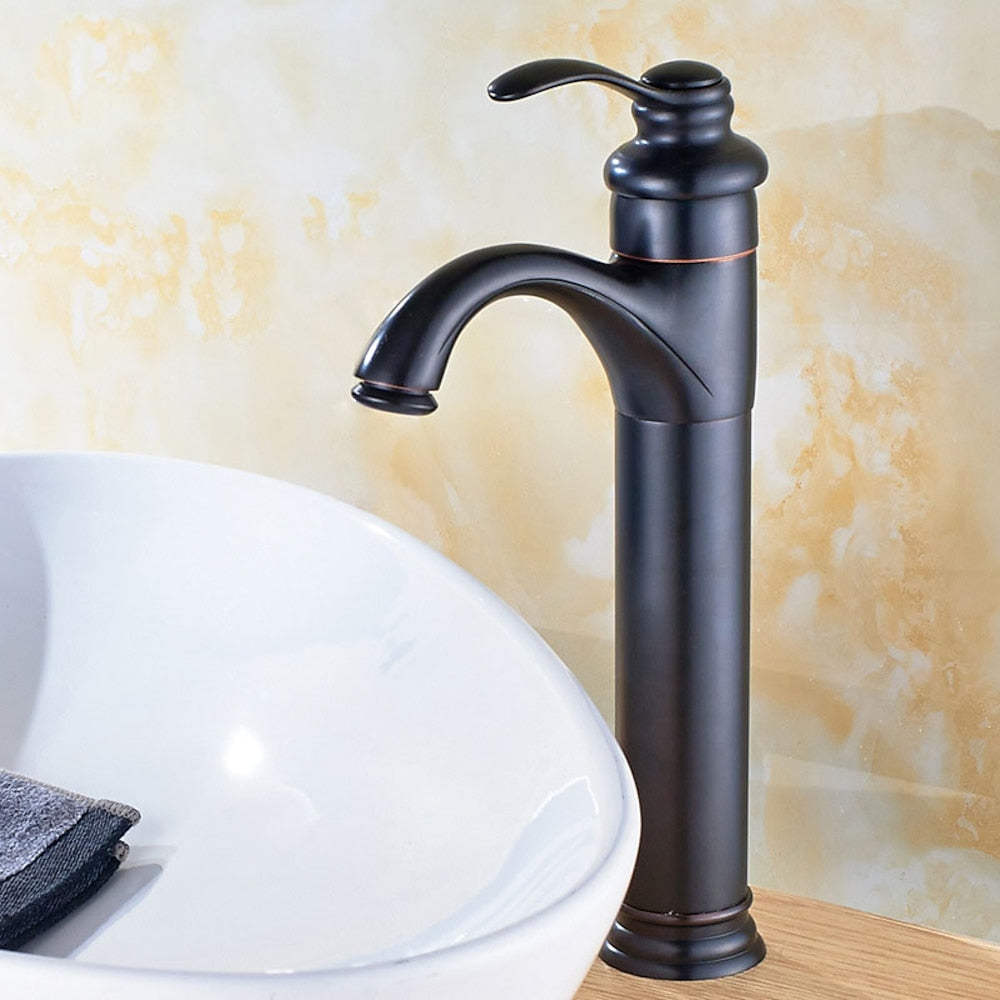 Traditional Single-Handle Brass Bathroom Faucet, Single-Hole Deck-Mounted Faucet, Antique Brass / Oil-Rubbed Bronze / Polished Gold