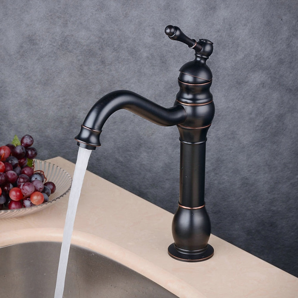 360-Degree Swivel Single-Hole Bathroom Faucet, Single-Handle High Arc Faucet, Antique Brass / Oil-Rubbed Bronze / Brushed Nickel / Chrome