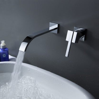 Waterfall Chrome Wall-Mount Bathroom Faucet, Single-Handle Brass Basin Faucet