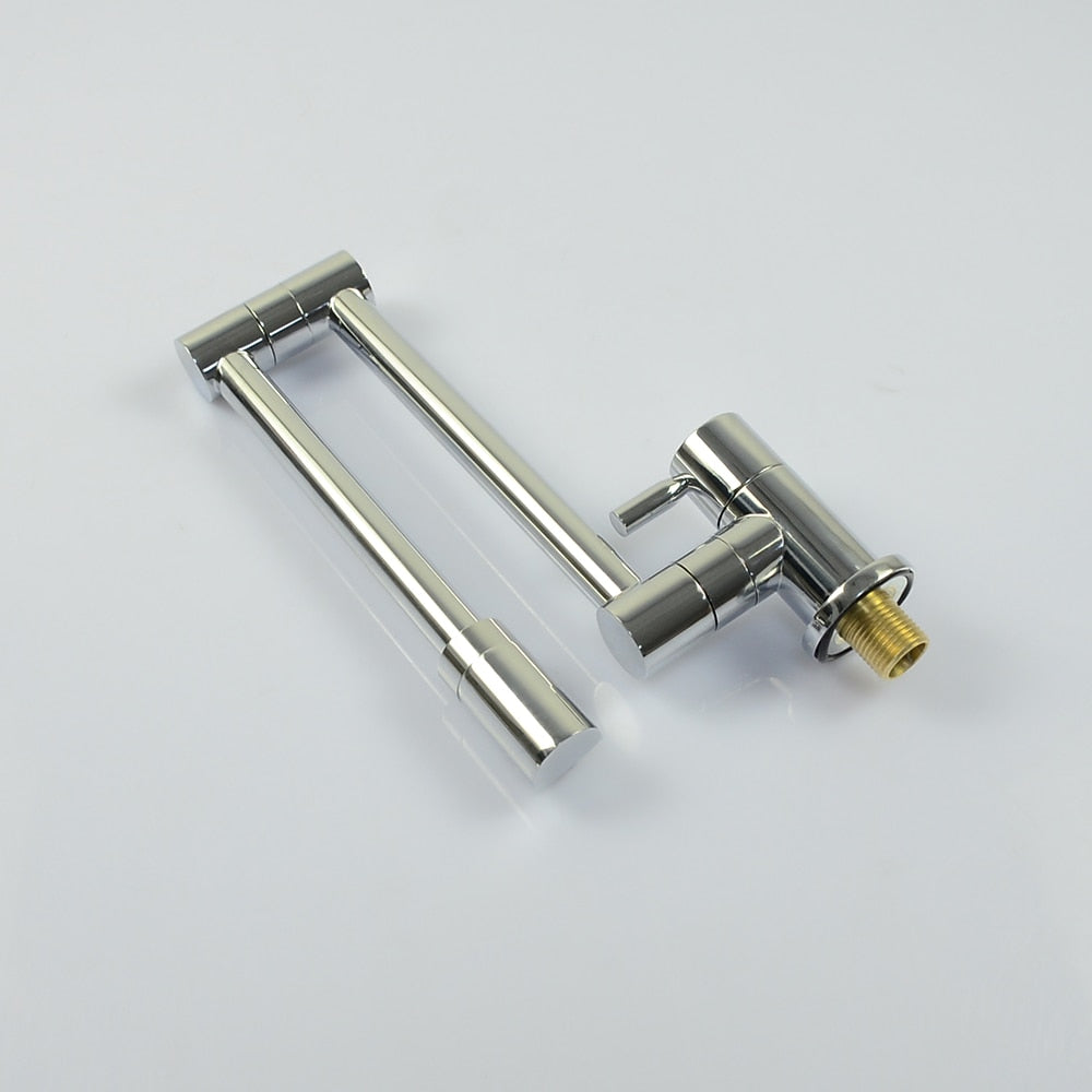 Chrome Wall-Mount Brass Pot Filler Faucet, Double-Jointed Folding Kitchen Faucet with 360-Degree Swivel Handle