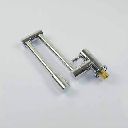 Chrome Wall-Mount Brass Pot Filler Faucet, Double-Jointed Folding Kitchen Faucet with 360-Degree Swivel Handle