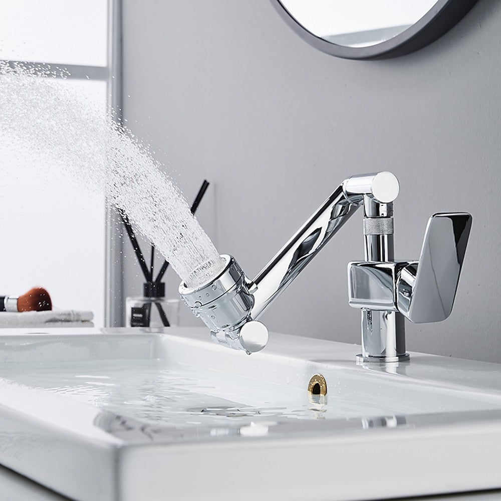 Height-Adjustable Modern Bathroom Sink Faucet, Single-Hole Swivel Spout Faucet, Matte Black / Chrome