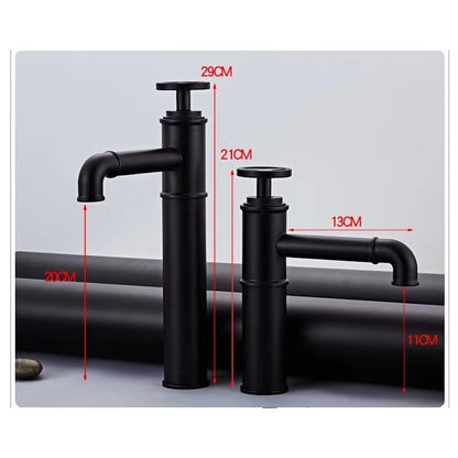 Matte Black Industrial Single-Hole Vessel Sink Faucet, Single Wheel Handle Brass Bathroom Faucet