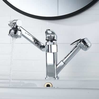 Chrome Single-Hole Bathroom Sink Faucet, Pull-Out Swivel Spout Faucet