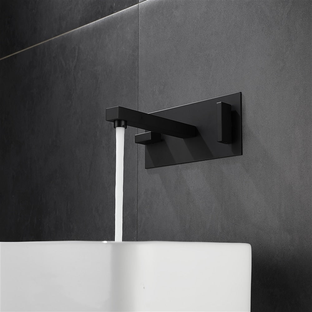 Modern Wall-Mount Bathroom Faucet, Dual-Handle Brass Sink Faucet, Brushed Gold / Matte Black