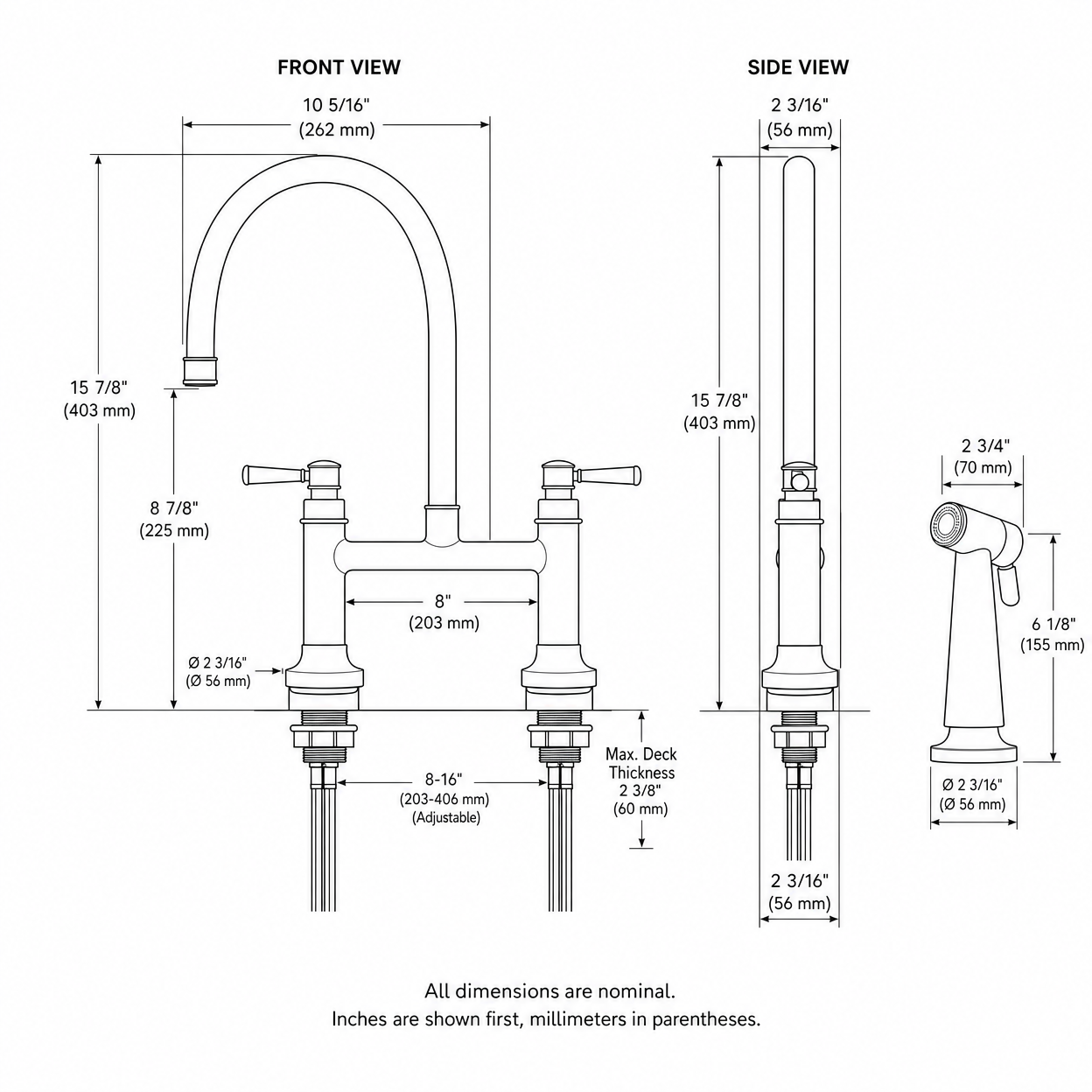 Traditional Two Handle 3-Hole Bridge Kitchen Faucet, Brushed Gold