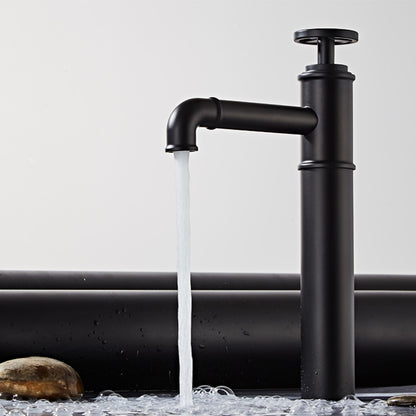 Matte Black Industrial Single-Hole Vessel Sink Faucet, Single Wheel Handle Brass Bathroom Faucet