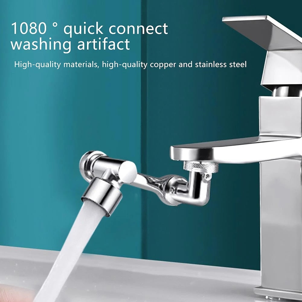 Chrome 1080-Degree Rotating Faucet Extender, 2-Mode Sprayer Faucet Attachment with Mechanical Arm