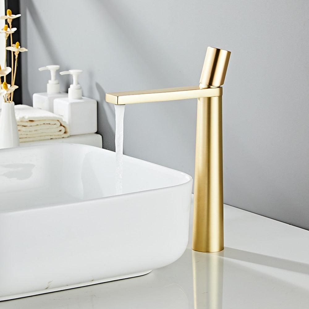 Modern Tall Single-Hole Vessel Faucet, Single-Handle Brass Bathroom Faucet