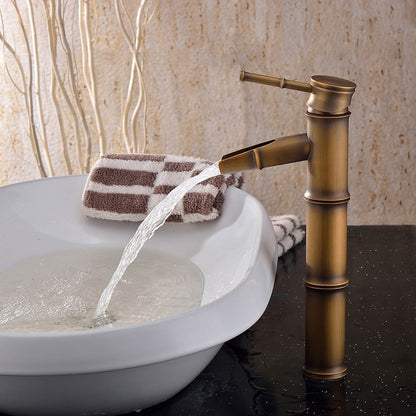 Antique Brass Vintage Single-Hole Faucet, Single-Handle Bamboo Vessel Sink Faucet