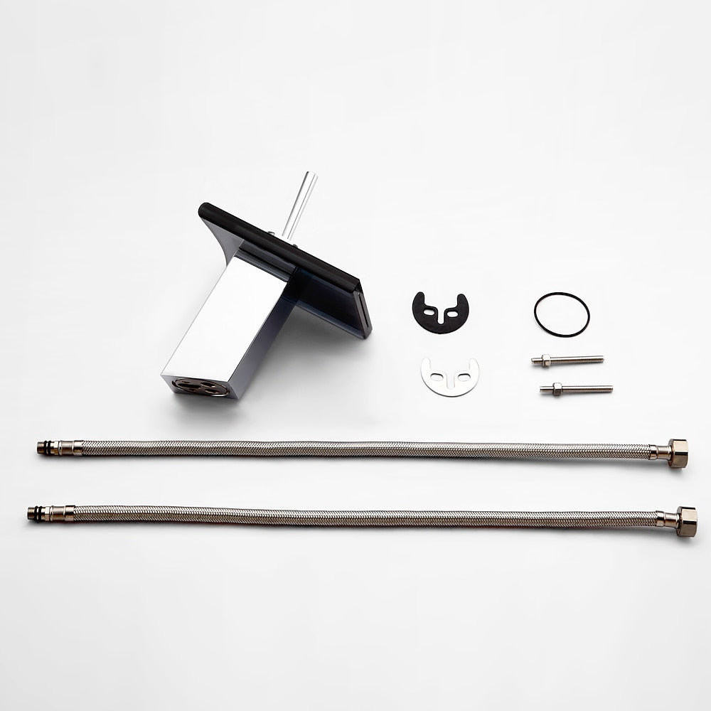 Waterfall Chrome Bathroom Faucet, Single-Handle Single-Hole Glass Spout Faucet