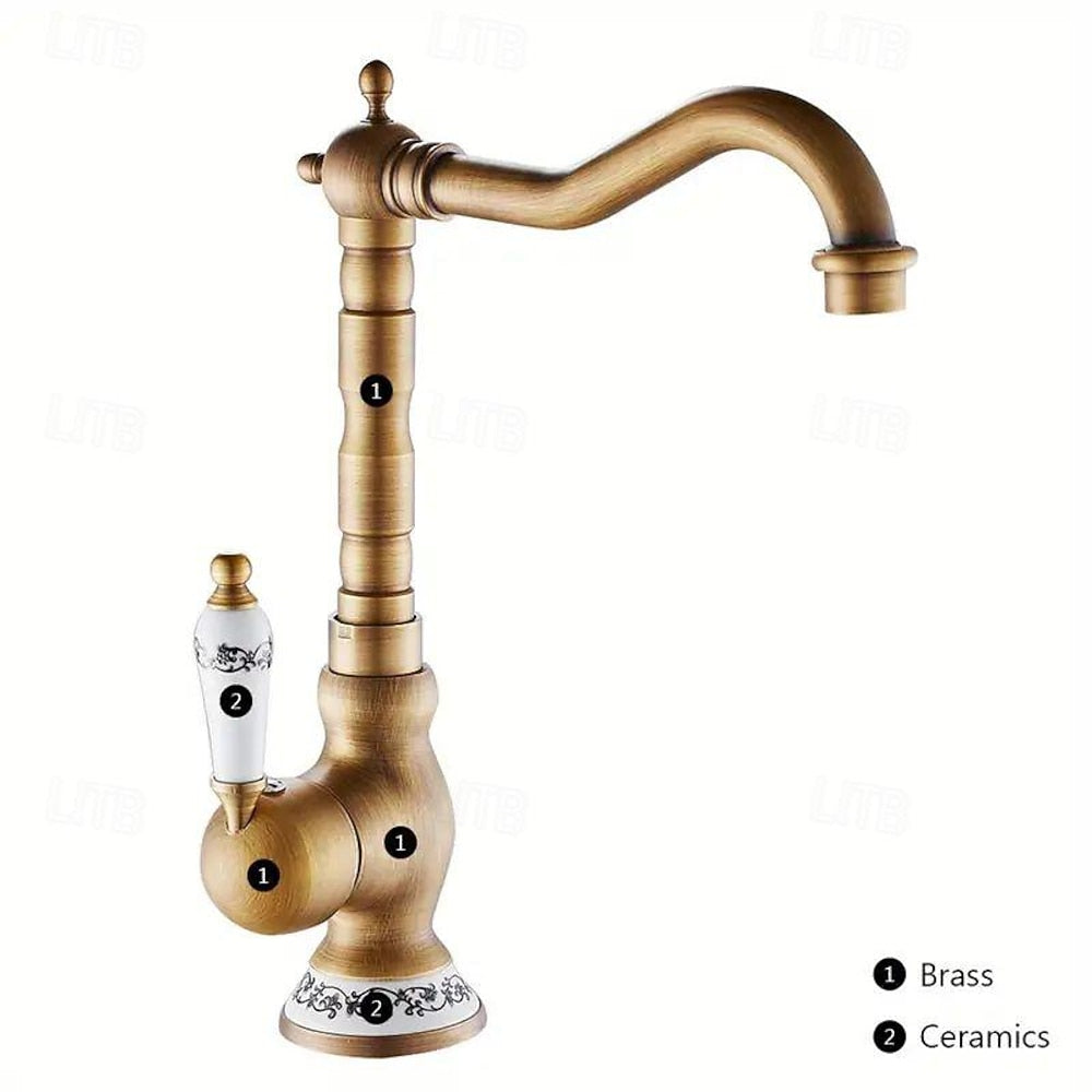 Traditional High-Arc Vessel Sink Faucet, Single-Handle Single-Hole Faucet, Antique Brass / Chrome / Matte Black