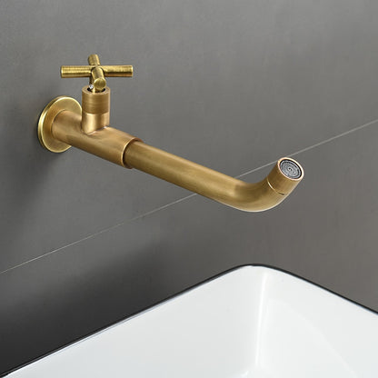 Wall-Mount Single-Hole Bathroom Faucet, Single Cross Handle Swivel Spout Faucet, Antique Brass / Matte Black / Chrome / Matte White / Polished Gold / Gunmetal