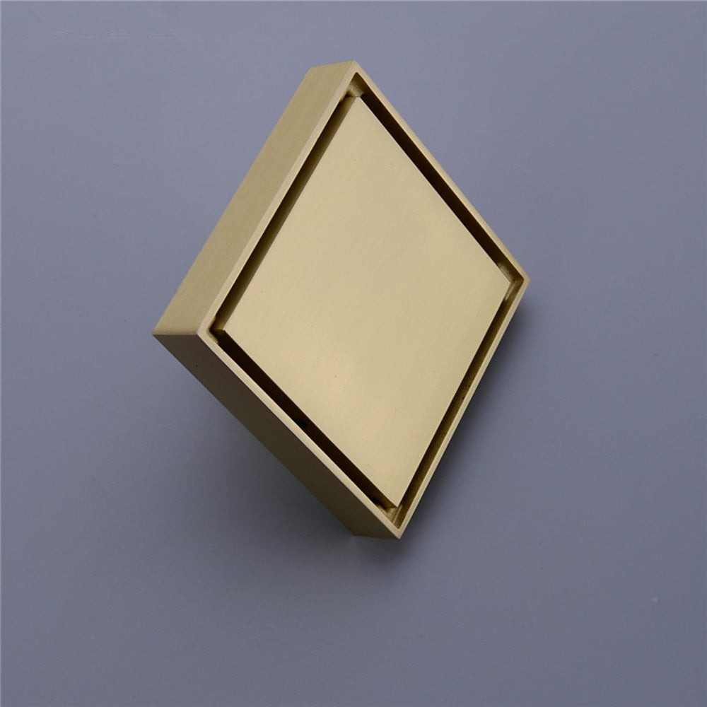 2-in-1 Reversible Square Shower Floor Drain, Solid Brass Floor Drain with Hair Strainer, Matte Black / Chrome / Brushed Gold