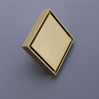 2-in-1 Reversible Square Shower Floor Drain, Solid Brass Floor Drain with Hair Strainer, Matte Black / Chrome / Brushed Gold