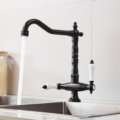 360-Degree Swivel High Arc Brass Faucet, Traditional Single-Hole Two-Handle Bathroom Faucet, Chrome / Matte Black / Antique Brass
