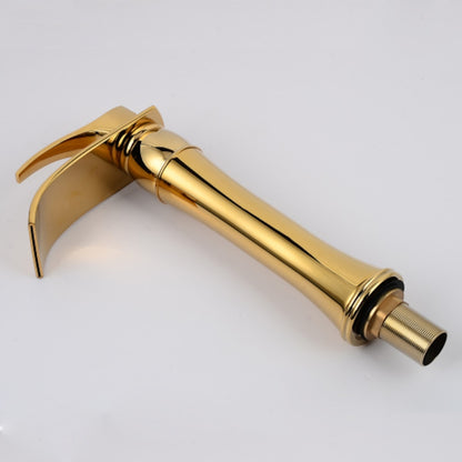 Polished Gold Waterfall Vessel Sink Faucet, Single-Handle Brass Bathroom Faucet