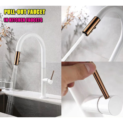 Pull-Down High-Arc Kitchen Faucet, Modern Single-Handle Sink Faucet, Matte Black / Matte White
