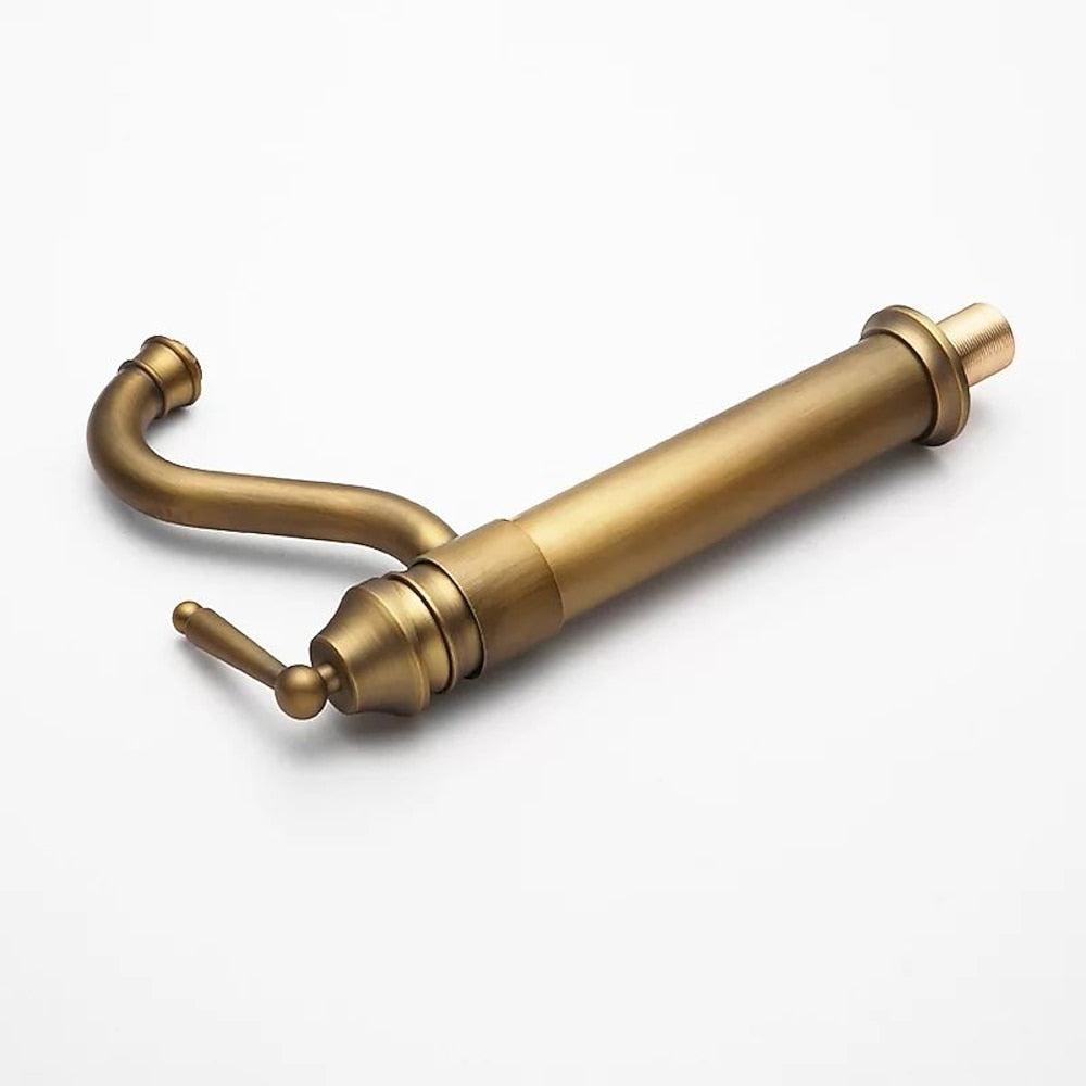 Antique Brass Traditional Single-Hole Vessel Sink Faucet, Single-Handle Brass Faucet, 360-Degree Swivel Spout Faucet