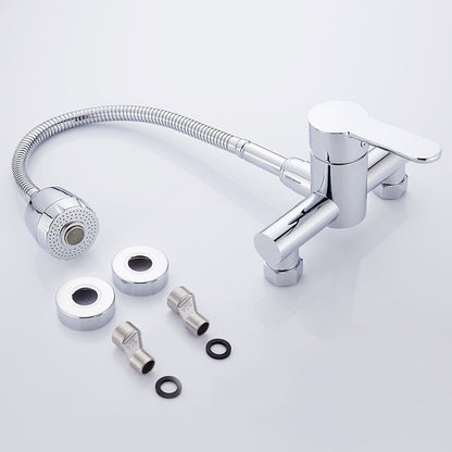 Flexible Spout Chrome Wall-Mount Kitchen Faucet, Modern Single-Handle Brass Faucet
