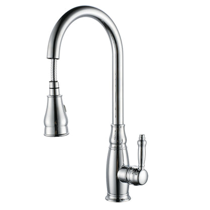 Traditional High-Arc Pull-Down Kitchen Faucet, Single-Handle Single-Hole Brass Faucet, Oil-Rubbed Bronze / Chrome / Brushed Nickel / Polished Gold