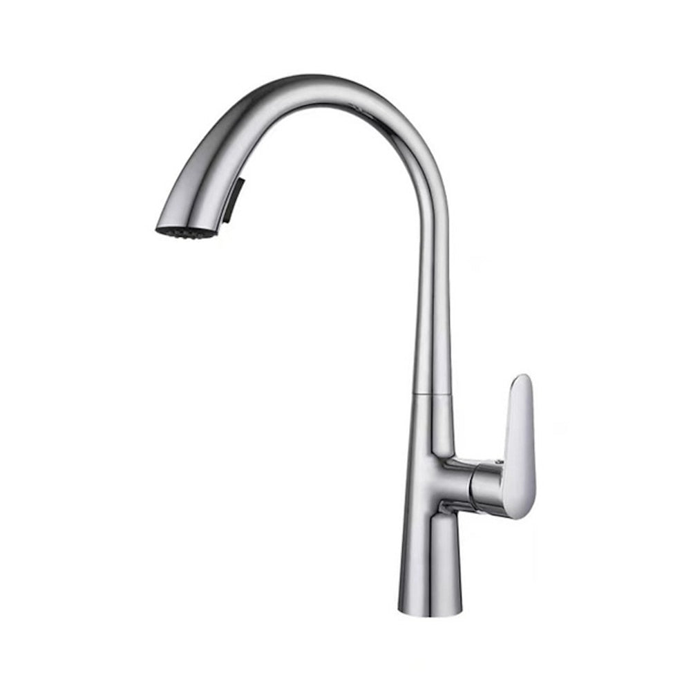 Pull-Down High-Arc Kitchen Faucet with Pop-Up Drain, Single-Handle Modern Faucet, Gunmetal / Matte Black / Chrome