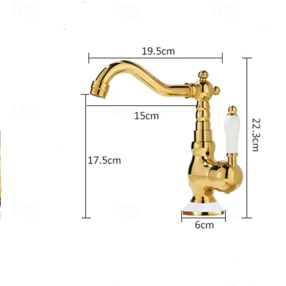 Vintage Single-Hole Bathroom Faucet, Single-Handle Swivel Spout Basin Faucet, Polished Gold / Chrome / Matte White / Gunmetal / Antique Brass