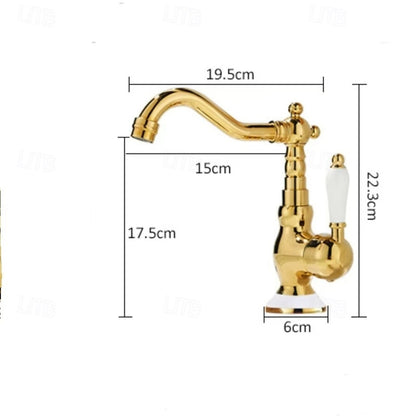 Vintage Single-Hole Bathroom Faucet, Single-Handle Swivel Spout Basin Faucet, Polished Gold / Chrome / Matte White / Gunmetal / Antique Brass